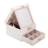European Style Pu Leather Simple Double Layer Jewelry Earrings Ring Necklace Storage Box with Mirror Wholesale