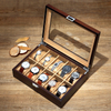 High Grade Square Black Gold Wooden Watch Jewelry Storage Display Box with Transparent Glass Window