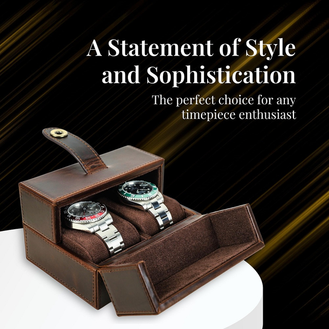 Portable Watch Case Snap Button Cow Leather Luxury Men Watch Sets Box Double Open Velvet Watch Storage