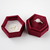 Elegant Luxury Hexagon Red Wine Red Velvet Suede Ring Box Jewllery Packaging Wedding Ring Display Package Boxes