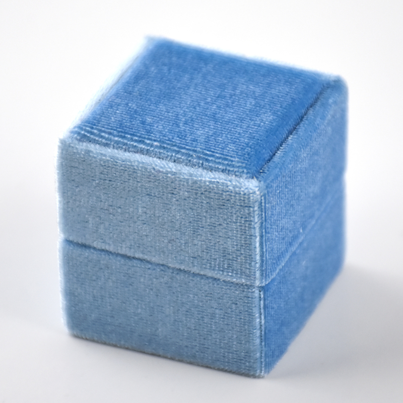 Elegant Little Square Light Blue Navy Color Velvet Ring Boxes Blue Jewelry Wedding Proposal Gift Ring Display Packaging Box