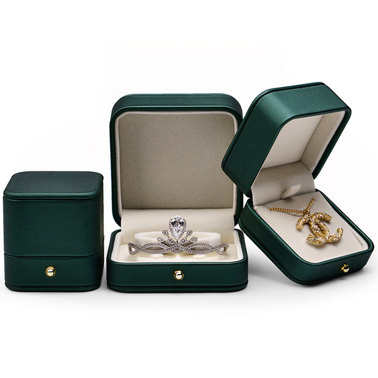 Luxury dark green jewelry necklace gift box silk leather wedding jewelry box small necklace bracelet ring earring packaging box