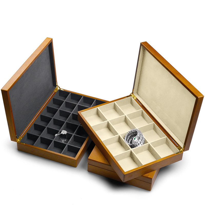 Custom High-end wood case with microfiber jewellery storage box for ring earrings bangle jewelry Display case