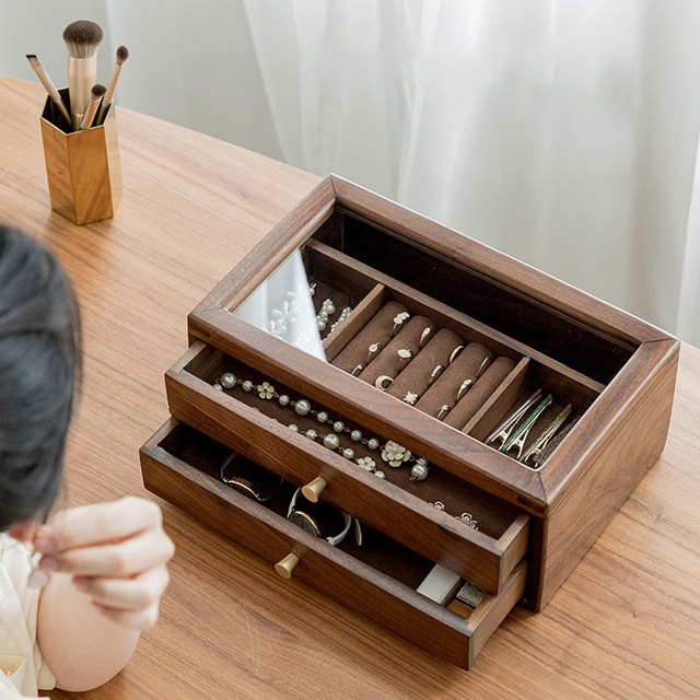 Store display beautiful and generous pure copper handle luxury jewelry Wood storage box