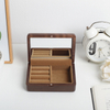 Rectangular Small Mini Wood Case Mirror Velvet Jewelry Packaging Storage Ring Necklace Bracelet Gift Box with Mirror