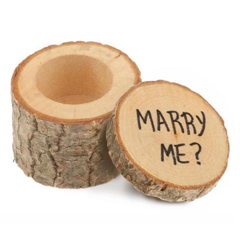 Wedding Marry Me Wooden Ring Holder Engagement Valentine Jewelry Box Case