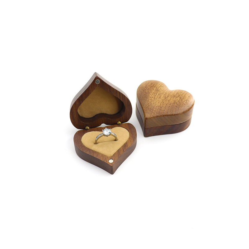 Heart Shaped Wood Ring Box Magnetic Proposal Ring Box for Engagement Wedding Ceremony Birthday Gift wood ring box