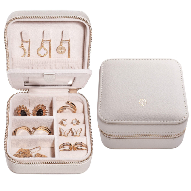Wholesale Portable PU Leather Ring Earring Necklace Jewelry Case Travel Jewelry Organizer Storage Box With Zipper 