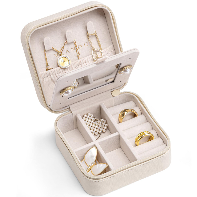 New Arrival PU Leather Joyero Pink Mini Portable Jewellery Necklace Earring Gift Case With Mirror Travel Jewelry Box Organizer 