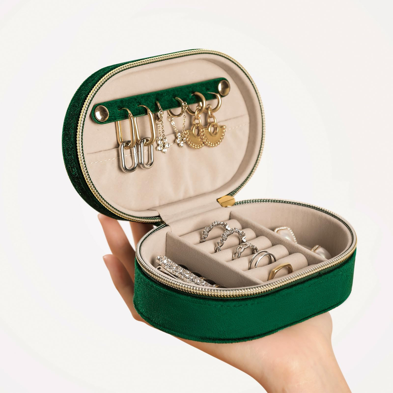 New Arrival Portable Oval Velvet Travel Ring Earrings Necklace Women Jewelry Organizer Box for Gift Wholesale 