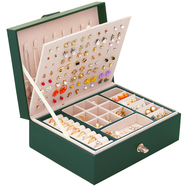 Two Layers Jewelry Storage Necklace Box Large Gift Magnetic Jewelry Box PU Leather Treasure Jewelry Box 