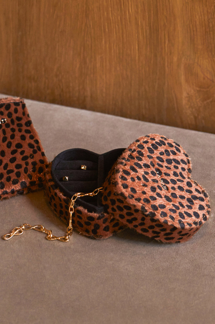 Bold Cheetah Print Mini Heart Jewellery Box Luxury Velvet Leopard Bracelet Rings Organizer Necklace Jewelry Gift Box Packaging
