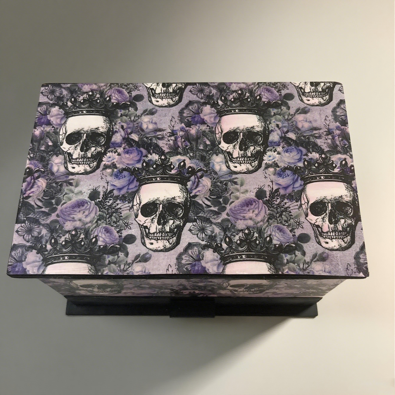 Halloween Skull And Dark Purple Rose Design Watch Jewelry Box Packaging Wooden Drawer Style Jewelry Storage Box with Mirror