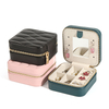 New Mesh Texture PU Leather Double Layer Portable Travel Stud Earrings Necklace Ring Jewelry Organizer Box with Zipper