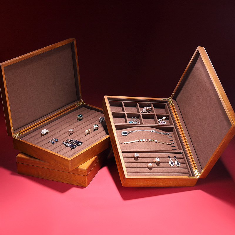 New Chinese Style Solid Wood Stud Earrings Necklace Bracelet Ring Jewelry Storage Display Box Wholesale