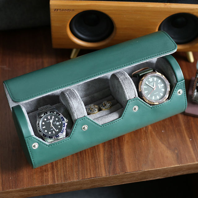 New Arrival Portable Travel Round Leather Men's Cufflinks Watch Ring Jewelry Storage Packaging Box Wholesale