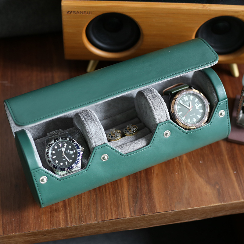 New Arrival Portable Travel Round Leather Men's Cufflinks Watch Ring Jewelry Storage Packaging Box Wholesale