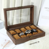 High Grade Black Walnut Wood 10 Slots Watch Display Box Flip Wooden Jewelry Storage Organizer Box with Lock And Glass Window