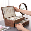 Chinese Style Solid Wood Drawer Flannel Lined Large Capacity Double Layer Household Necklace Bracelet Ring Earring Jewelry Storage Box