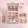 Simple Leather Large Flip Jewelry Watch Necklace Ring Lipstick Cosmetics Storage Box With Mirror Wholesale