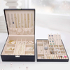 Large Leather Jewelry Organizer Storage Case Box with Two Layers Display for Earrings Bracelets Rings Watches