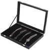 Large Black Portable Leather Paper Liner Flannel Travel Earrings Jewelry Display Box Transparent PVC Window