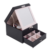 European Style Pu Leather Simple Double Layer Jewelry Earrings Ring Necklace Storage Box with Mirror Wholesale