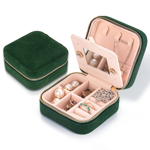 Small Portable Travel Velvet Jewelry Organizer Packaging Boxes for Rings Earrings Necklaces Bracelets with Mirror