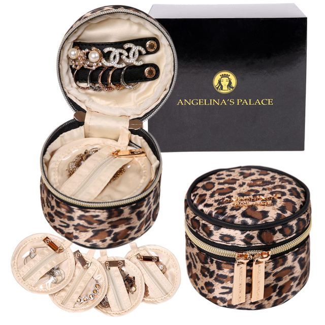 Full Color Print Round Jewelry Bag Cross Print PU Waterproof Zipper Jewelry Box Necklace Jewelry Storage Bag 