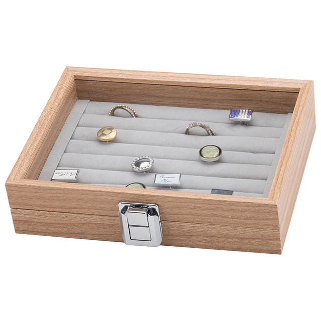 Wholesale Pear Pattern Wooden Ring Necklace Watch Jewelry Gift Nail Art Supplies Display Box With Glass Window
