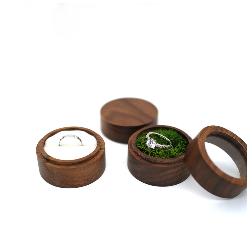 Black Walnut Solid Wood Round Window Earrings Pair Ring Jewelry Storage Arrangement Box Valentine's Day Gift