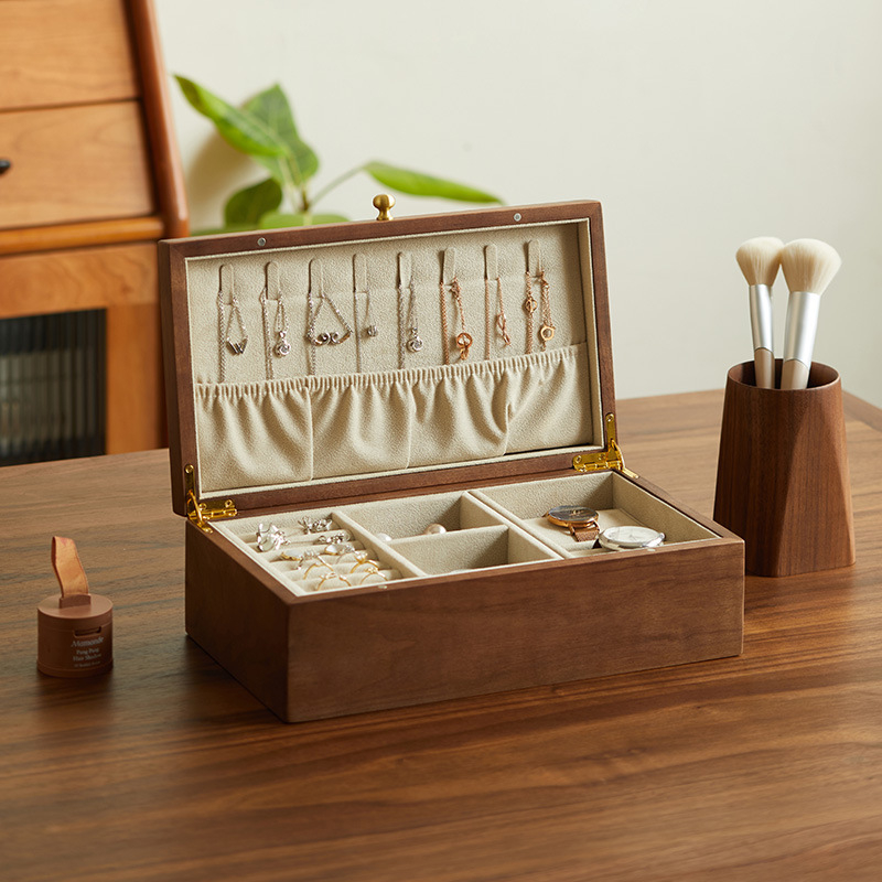 High Grade Large Capacity Solid Wood Household Partition Multilayer Ear Studs Earrings Necklace Jewelry Storage Box
