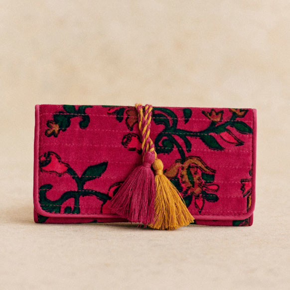Printing Travel Jewelry Pouch Organizer Roll Foldable Cotton Velvet Soft Bag with Logo Embroidered Flat Tassel Jewellery Bag 