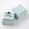 Elegant Square Cyan Velvet Fabric Double Ring Boxes Jewelry Wedding Proposal Gift Ring Display Packaging Box For Two Rings