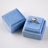 Elegant Little Square Light Blue Navy Color Velvet Ring Boxes Blue Jewelry Wedding Proposal Gift Ring Display Packaging Box