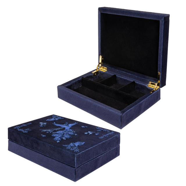 Azure Embroidery Organizer Watch Necklace Bracelet Set for Gift with Box Hand Designs Velvet Purple Earring Jewelry Box