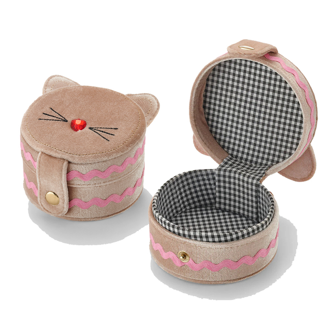 Blush Velour Jewellery Box Cat Ears Packaging Box Fabric Embroidered Women's Watch Bracelet Display Box Snap Button Opening