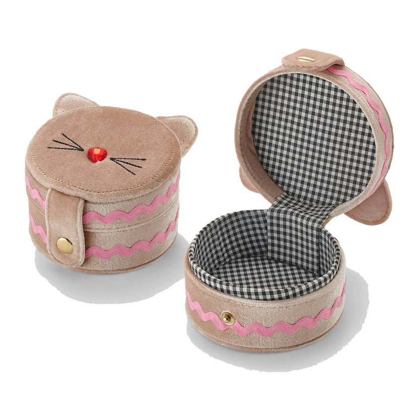 Blush Velour Jewellery Box Cat Ears Packaging Box Fabric Embroidered Women's Watch Bracelet Display Box Snap Button Opening