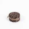 Zipper Leopard Print Jewelry Ring Gift Boxes Fabric Velvet Embroidered Logo Women's Earring Organizer with Two Compartments