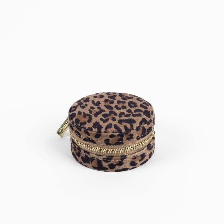 Zipper Leopard Print Jewelry Ring Gift Boxes Fabric Velvet Embroidered Logo Women's Earring Organizer with Two Compartments