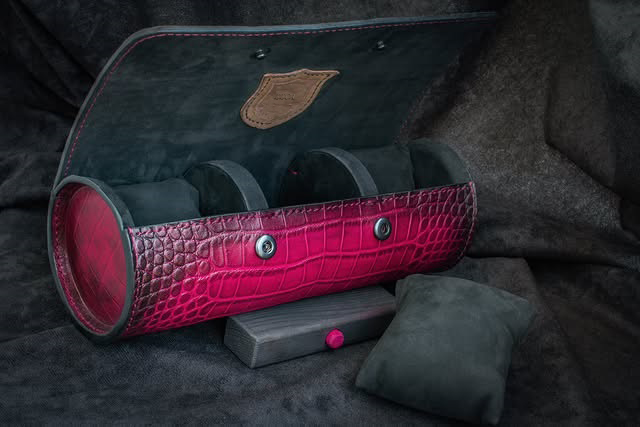 Luxury Alligator Leather Watch Roll Box Jewelry Storage with Snap Closure Velvet Packaging Watch Collection Box for Men Women