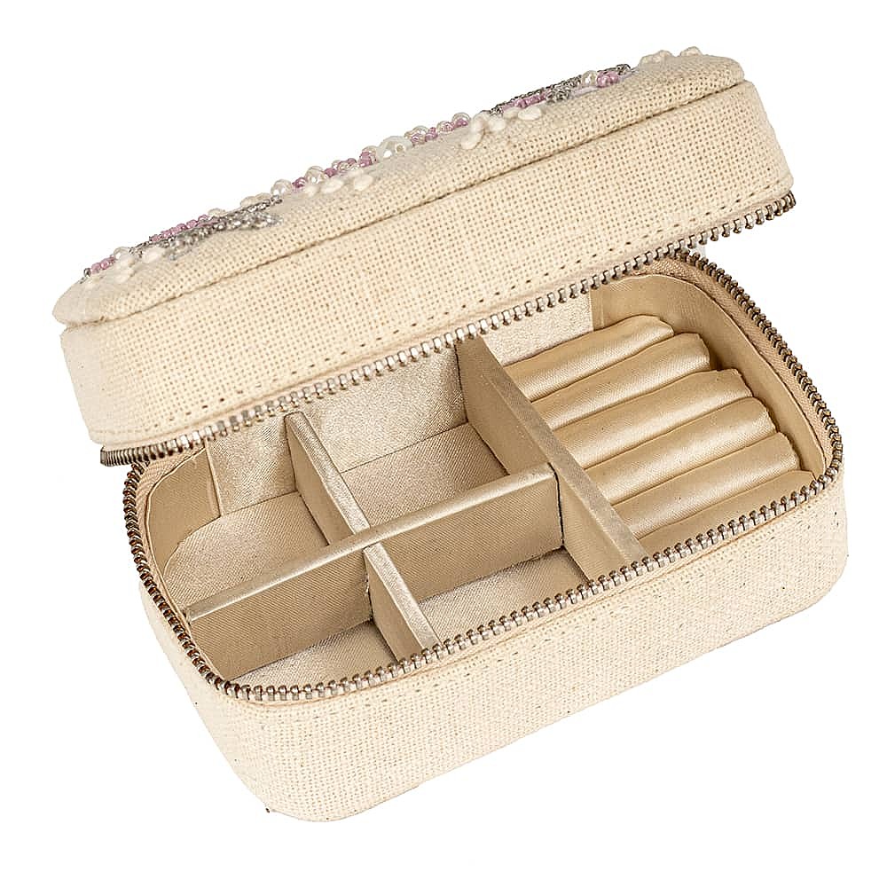 Bead Embroidery Distressed Jewelry Box Organizer Vintage Tassel Hand Flower Sequin Ring Bracelet Necklace Velvet Earring Boxes