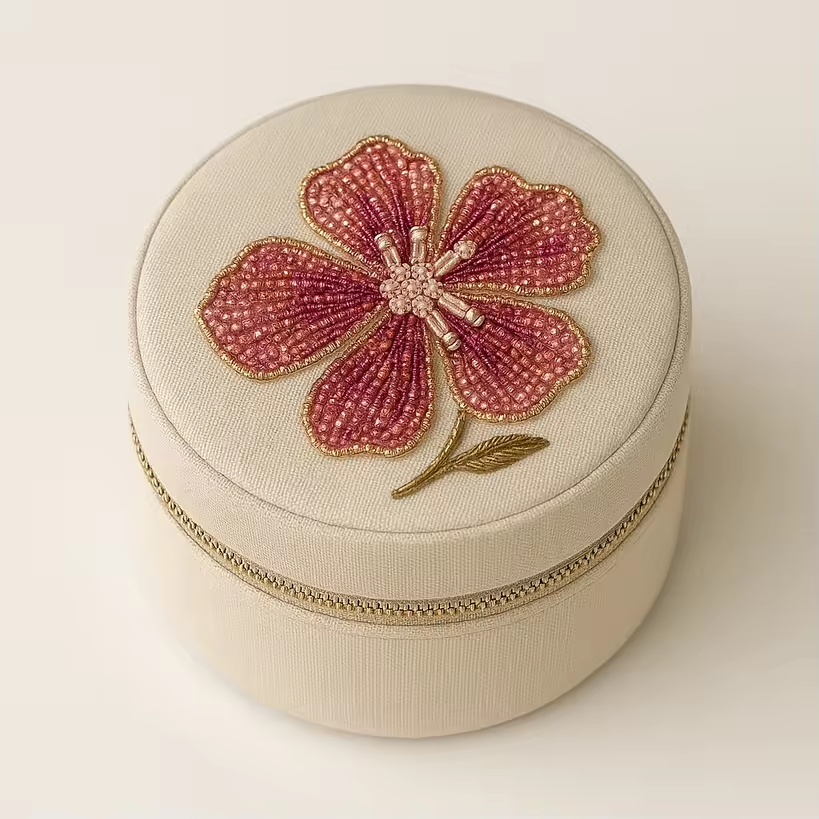 Bead Embroidery Distressed Jewelry Box Organizer Vintage Tassel Hand Flower Sequin Ring Bracelet Necklace Velvet Earring Boxes