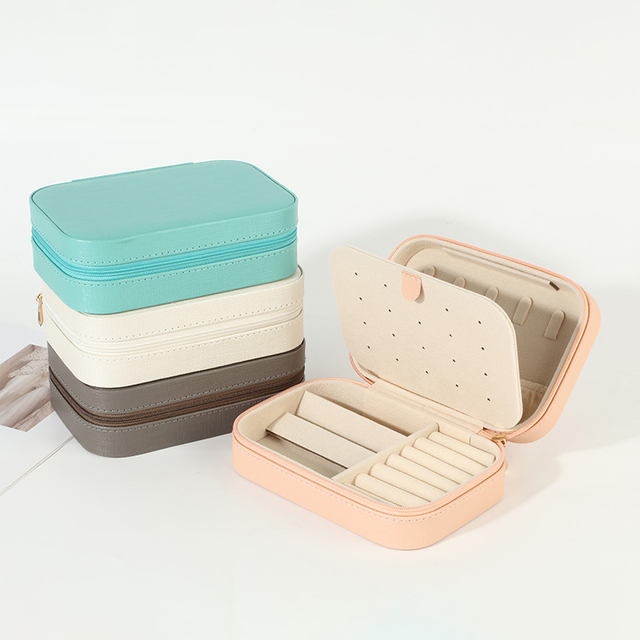 Square Ring Jewellery Case Makeup Earrings Jewelry Box Necklaces Small Mirror Organizer PU Leather Travel Jewelry Boxes