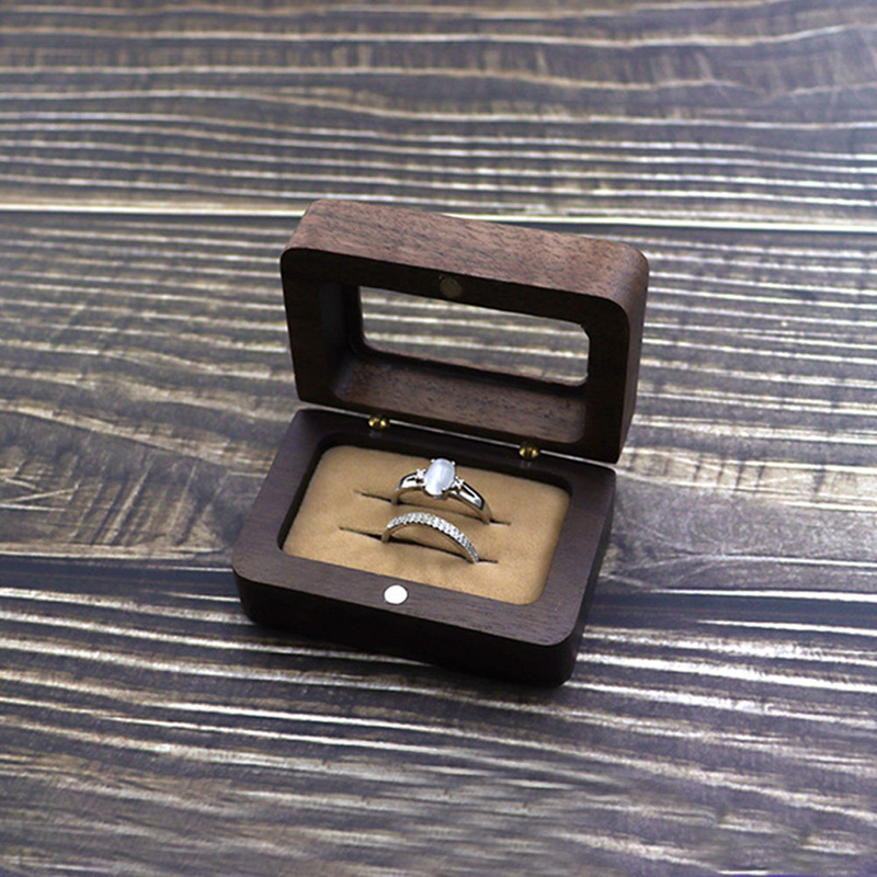 Walnut storage wood wooden canvas wedding jewelry engagement ring box