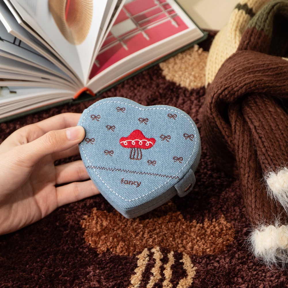 Cute Mushroom Embroidered Jewelry Packaging Box with Logo Heart Denim Jewelry Storage Box Earring Ring Necklace Jewelry Box