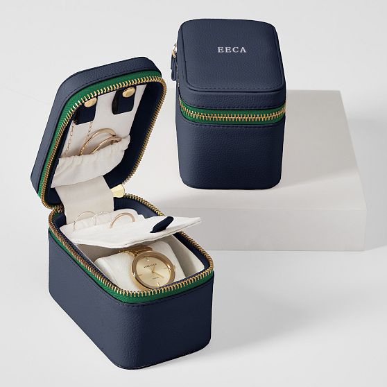 Custom Portable Pink 2 Layer Compartment Design Jewelry Storage Box Packaging Pu Leather Small Watch Jewelry Box Set with Zipper