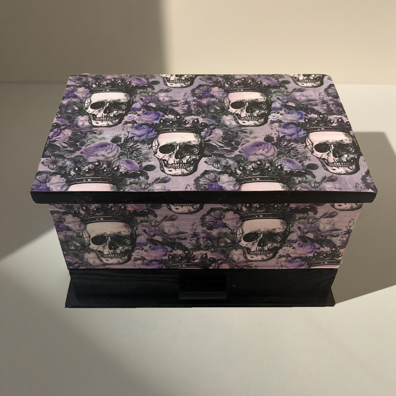 Halloween Skull And Dark Purple Rose Design Watch Jewelry Box Packaging Wooden Drawer Style Jewelry Storage Box with Mirror