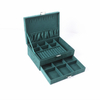 Double Drawer Dark Green Suede Cloth Jewelry Necklace Bracelet Ring Earring Storage Box With Lock