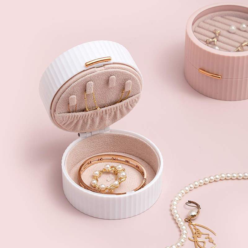 Portable Grey Small Round Velvet Lining Double Layer Jewelry Stud Earrings Ring Necklace Storage Box Wholesale